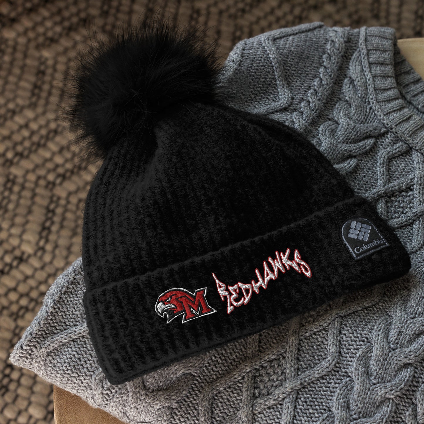 Redhawks Columbia pom-pom beanie